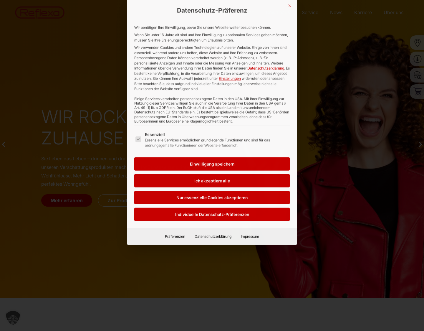 Aktuelle Website-Vorschau von Lichteffekte für Wohnräume mit Plissee