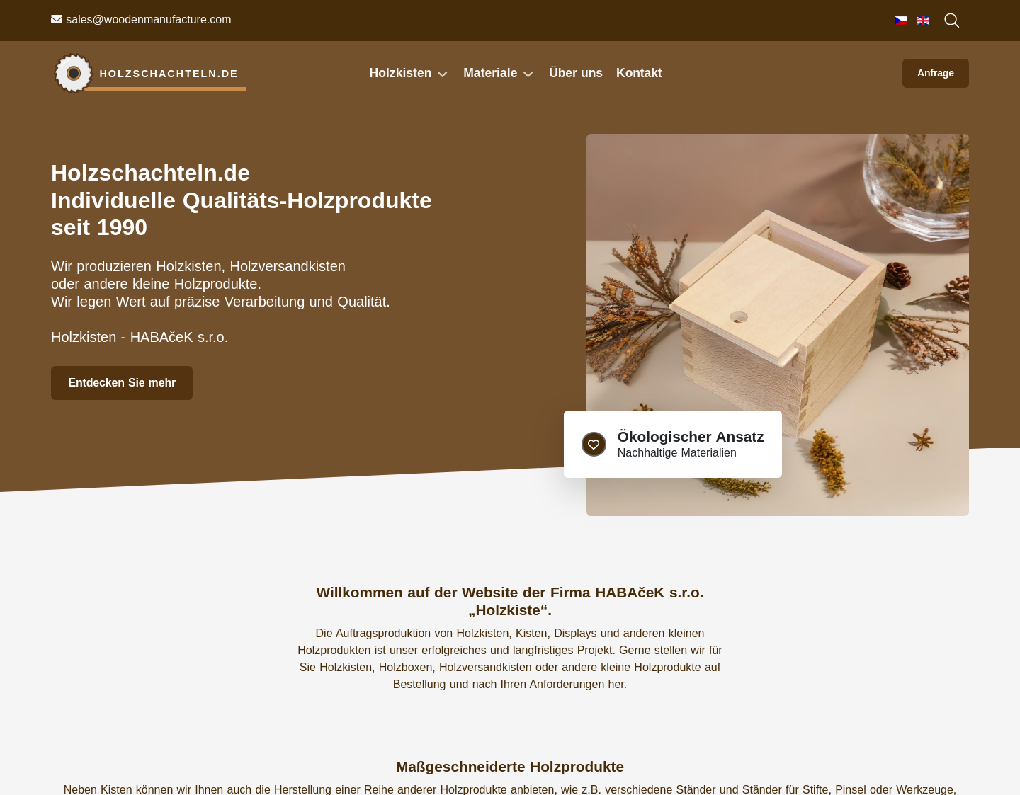 Aktuelle Website-Vorschau von Holzschachteln, Kisten, Boxen und Displayen