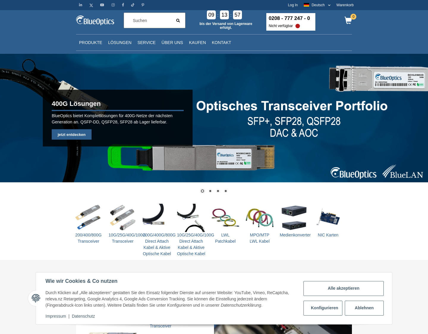 Aktuelle Website-Vorschau von GBIC-Shop.de - Ihr Spezialist für Transceiver