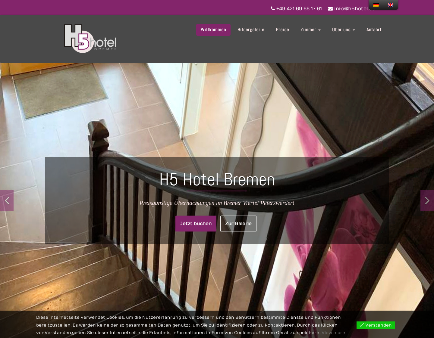 Aktuelle Website-Vorschau von H5 Hotel Bremen