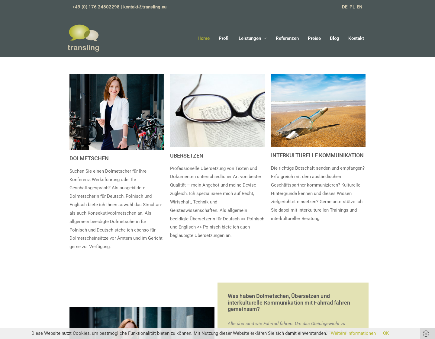 Aktuelle Website-Vorschau von Transling - Aleksandra Kuhn