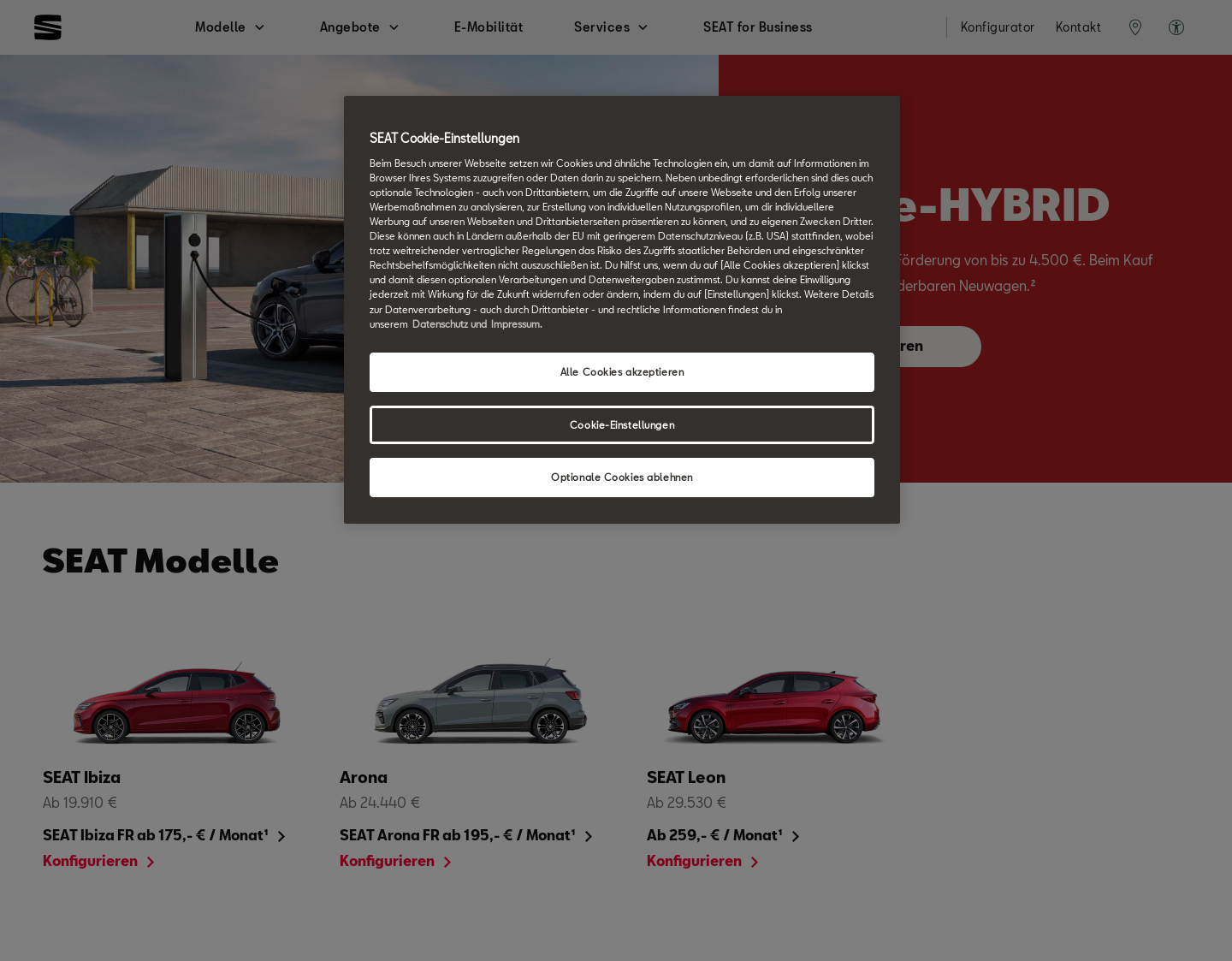 Aktuelle Website-Vorschau von SEAT - Aktuelle Modelle