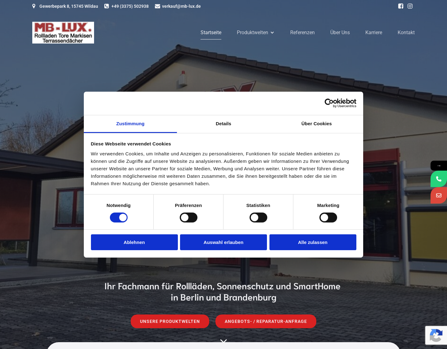 Aktuelle Website-Vorschau von MB-LUX Rolladenbau GmbH