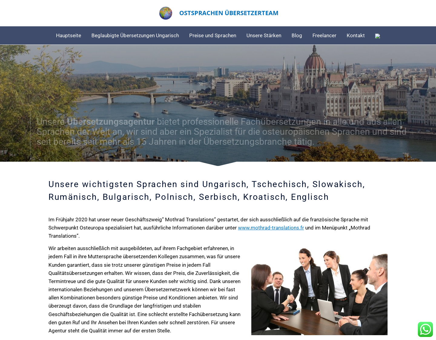 Aktuelle Website-Vorschau von Ostsprachen Übersetzerteam
