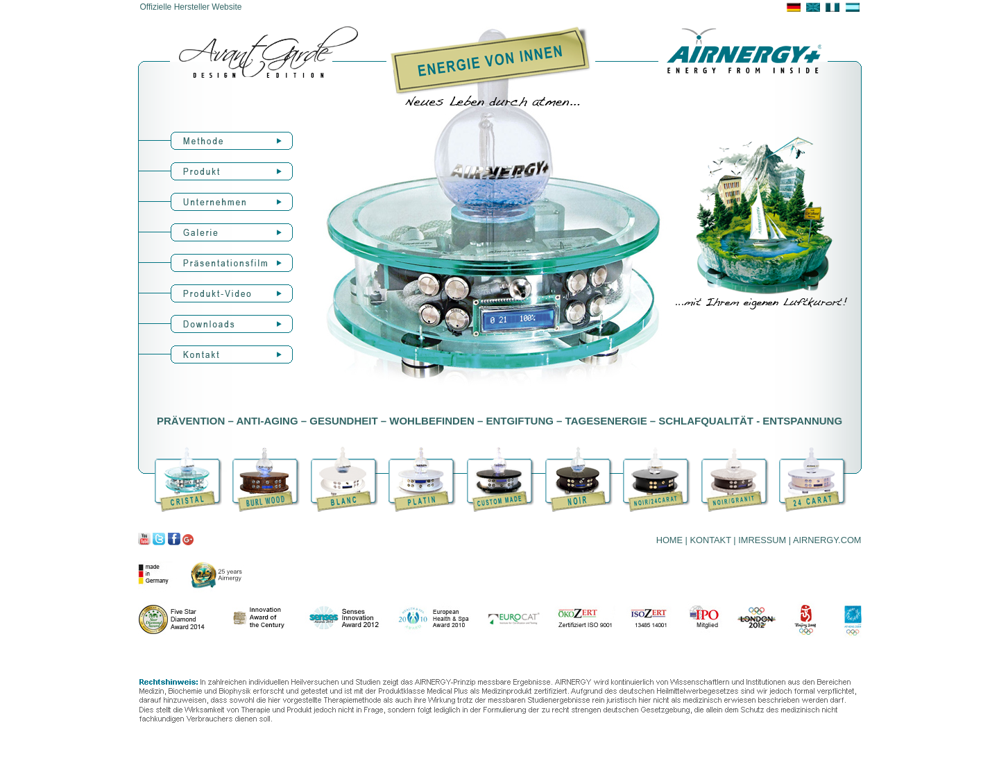 Aktuelle Website-Vorschau von Airnergy AvantGarde