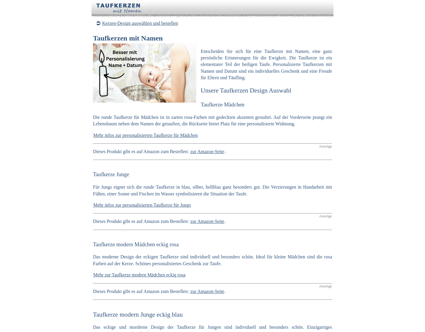 Aktuelle Website-Vorschau von Taufkerzen mit Namen Ratgeber