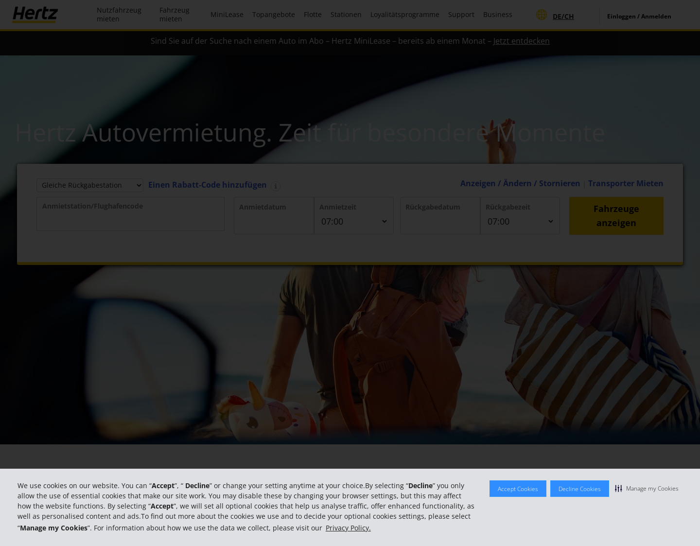 Aktuelle Website-Vorschau von Mietwagen weltweit