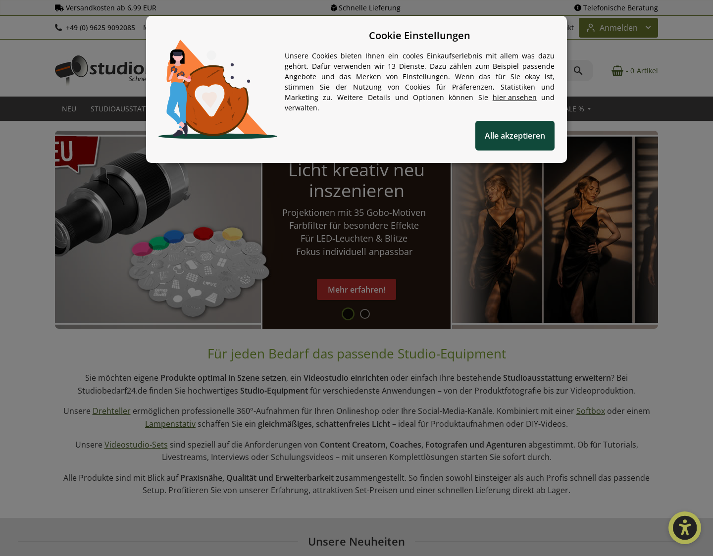 Aktuelle Website-Vorschau von Fotografiezubehör im Versandhandel