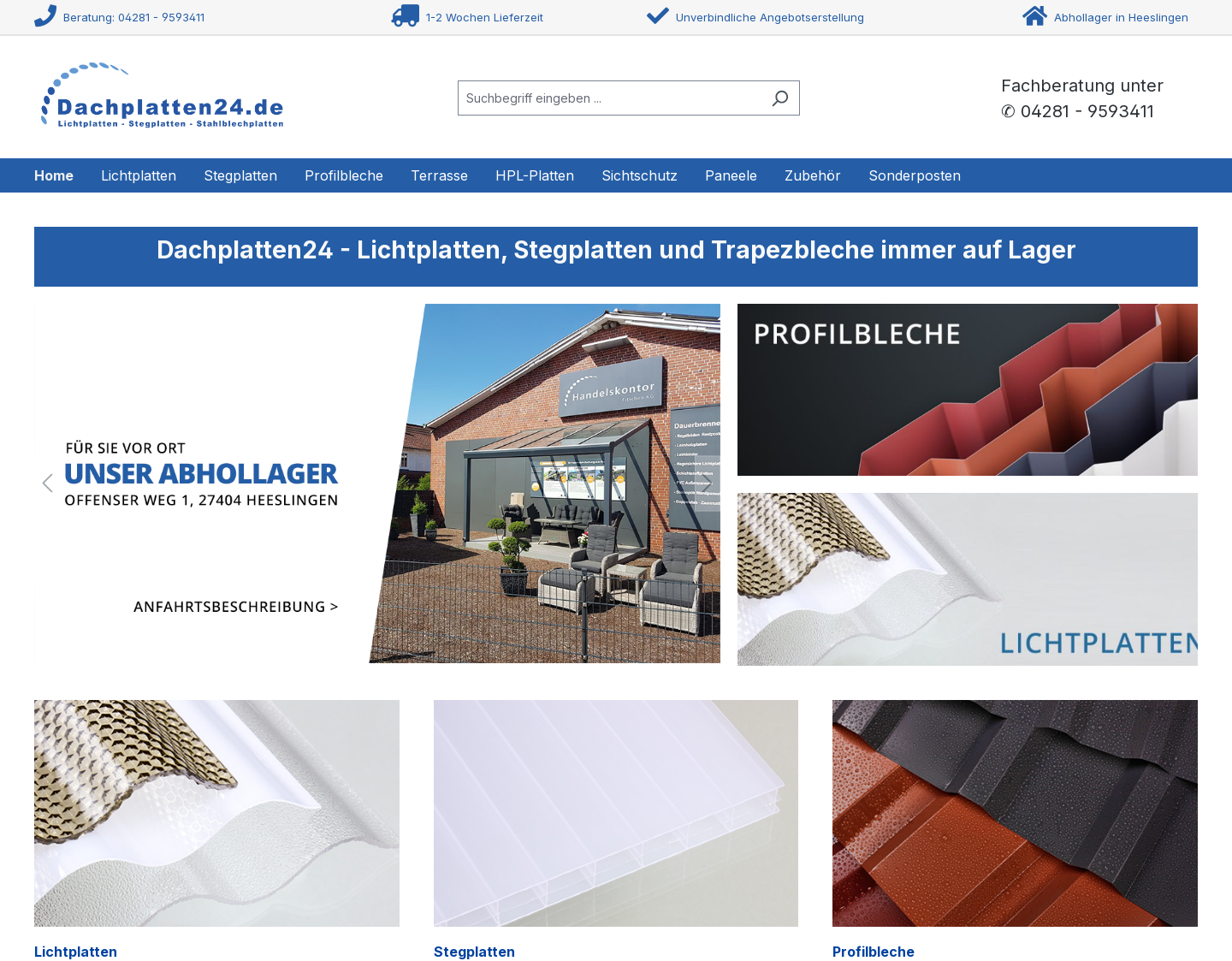 Aktuelle Website-Vorschau von Stahlblechplatten und Wellplatten