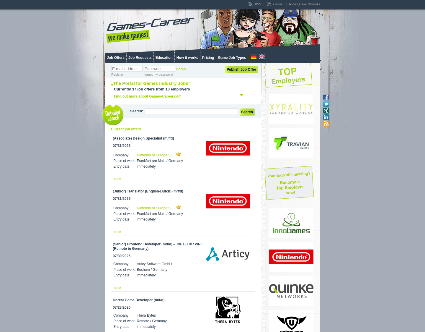 Aktuelle Website-Vorschau von Games-Career