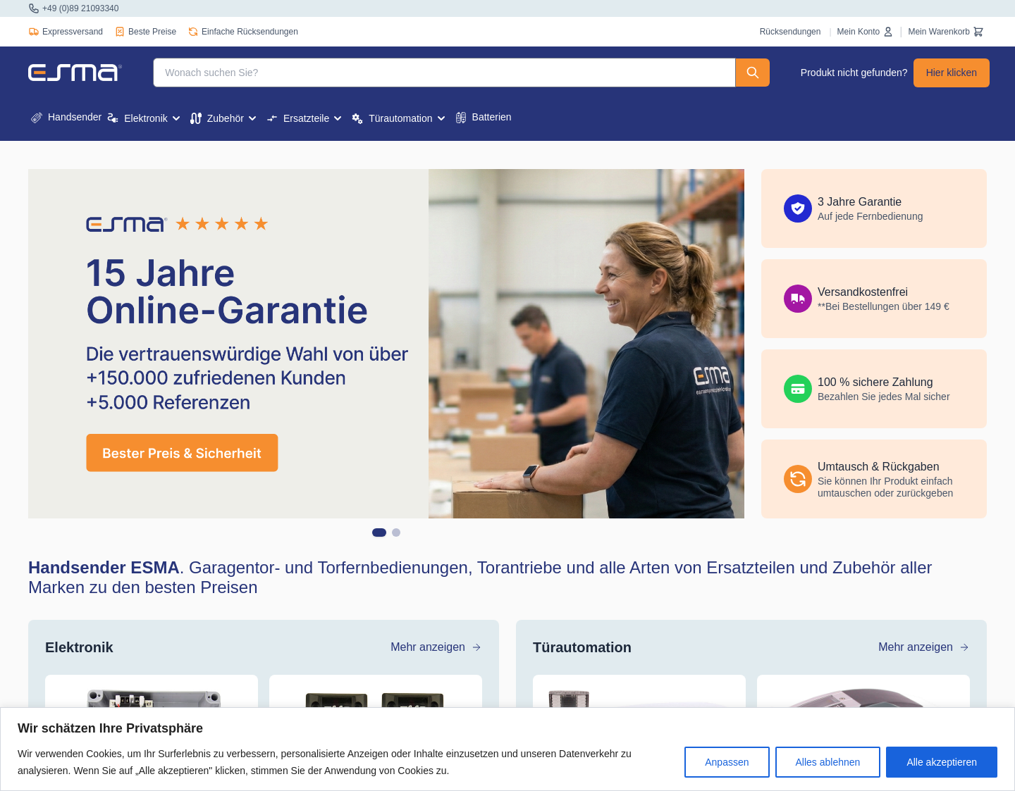 Aktuelle Website-Vorschau von Handsender Esma