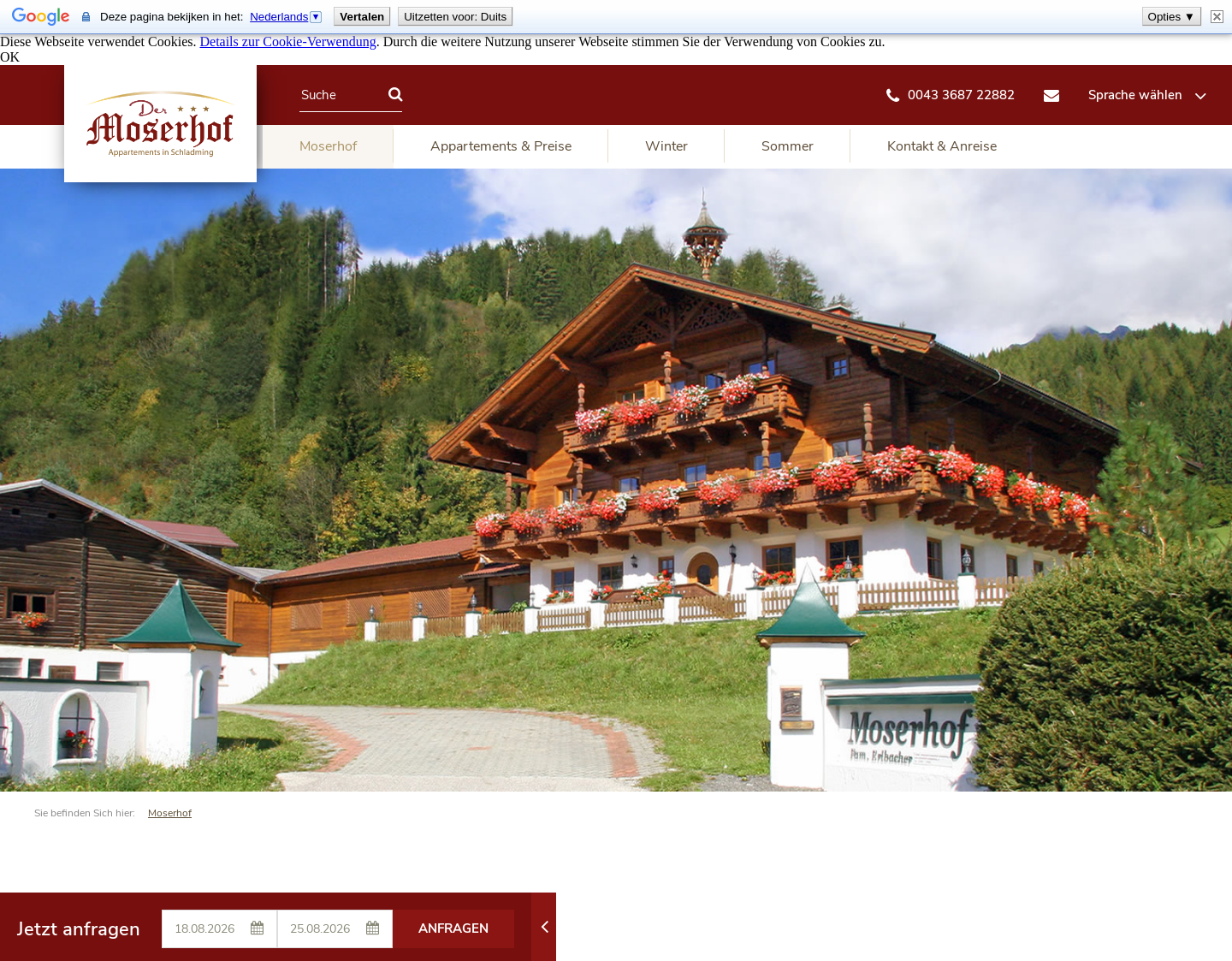 Aktuelle Website-Vorschau von Appartements Moserhof in Schladming