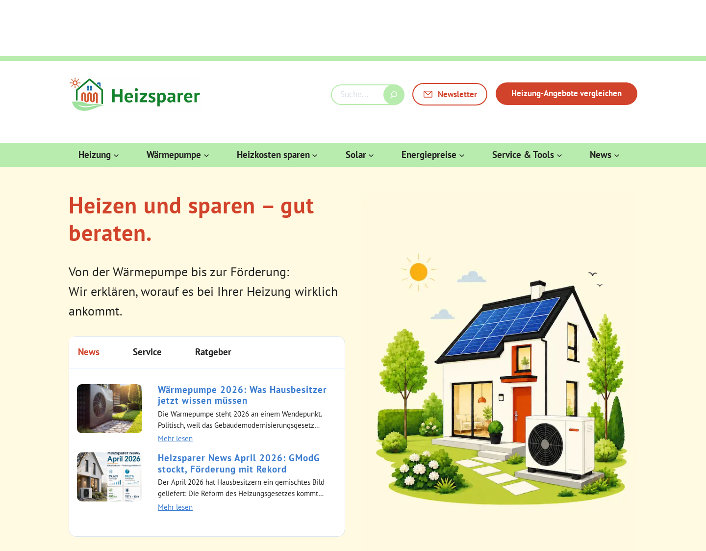 Aktuelle Website-Vorschau von Heizsparer