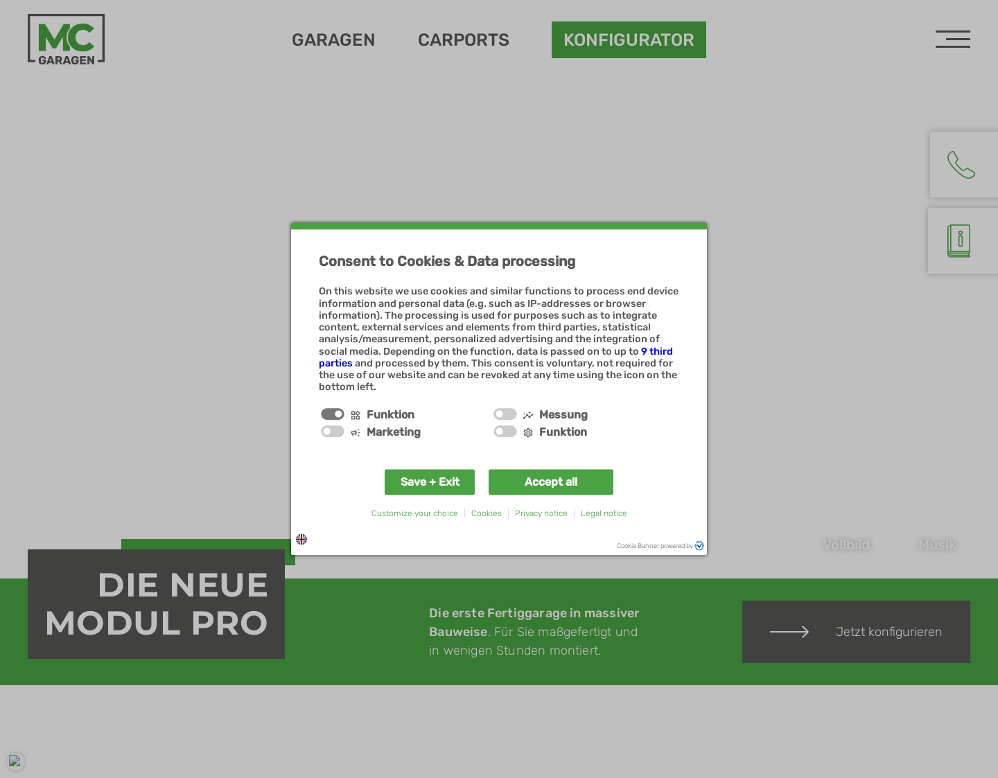 Aktuelle Website-Vorschau von MC-Garagen
