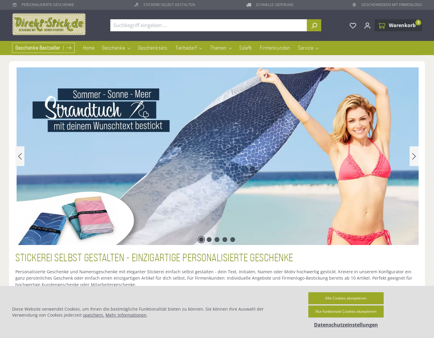 Aktuelle Website-Vorschau von Direkt-Stick.de - Online Stickerei
