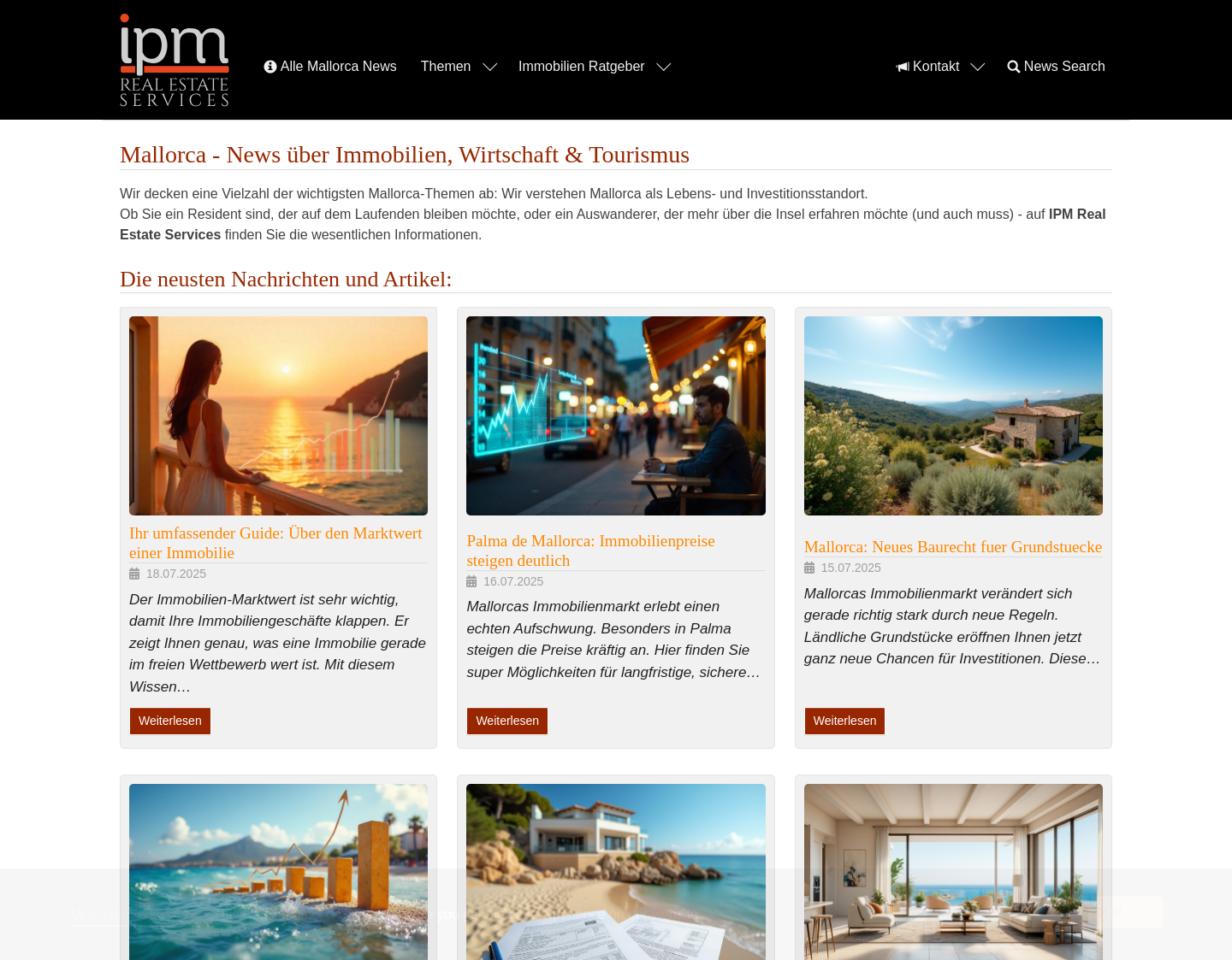 Aktuelle Website-Vorschau von Immobilien auf Mallorca