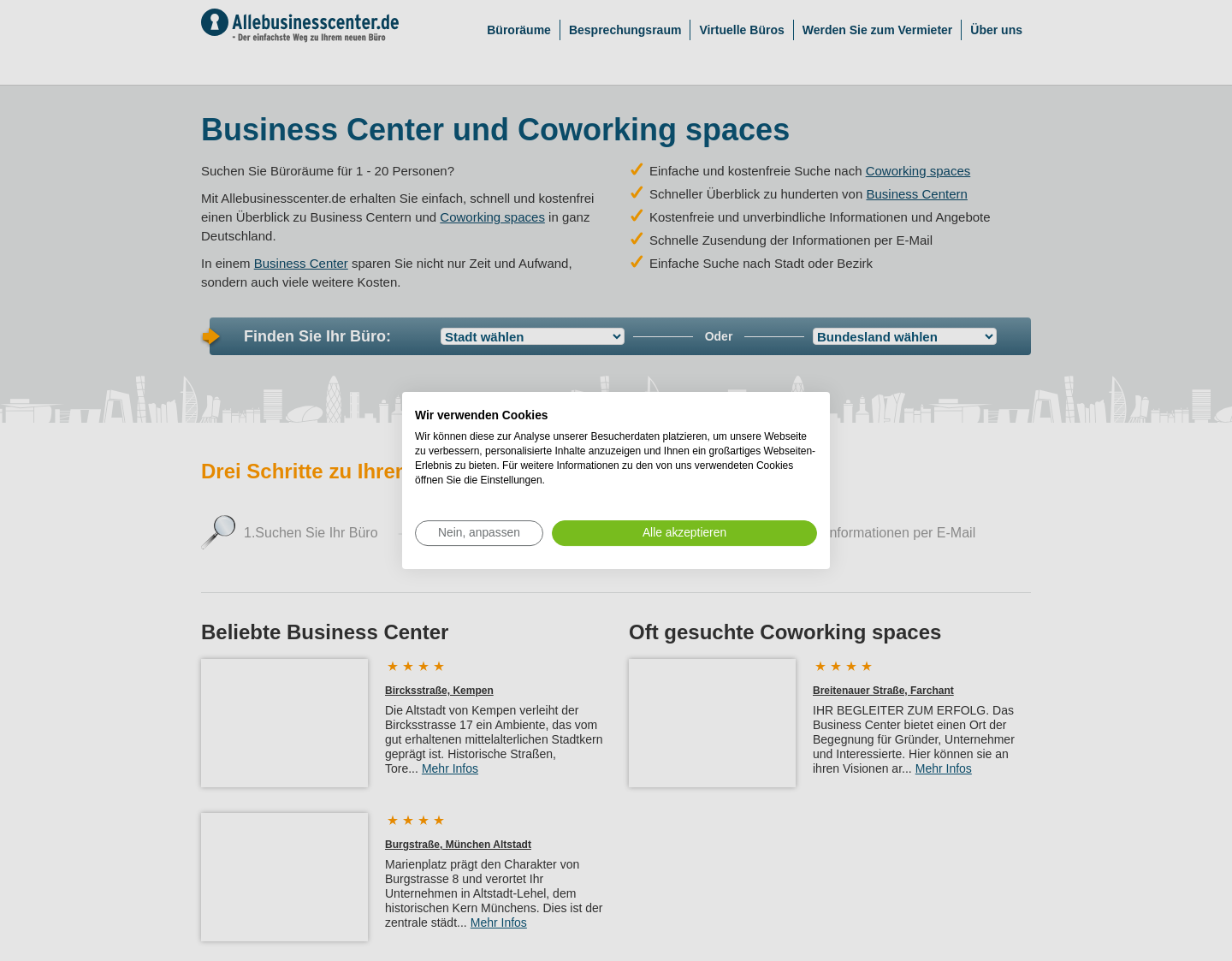 Aktuelle Website-Vorschau von Büros in einem Business Center mieten