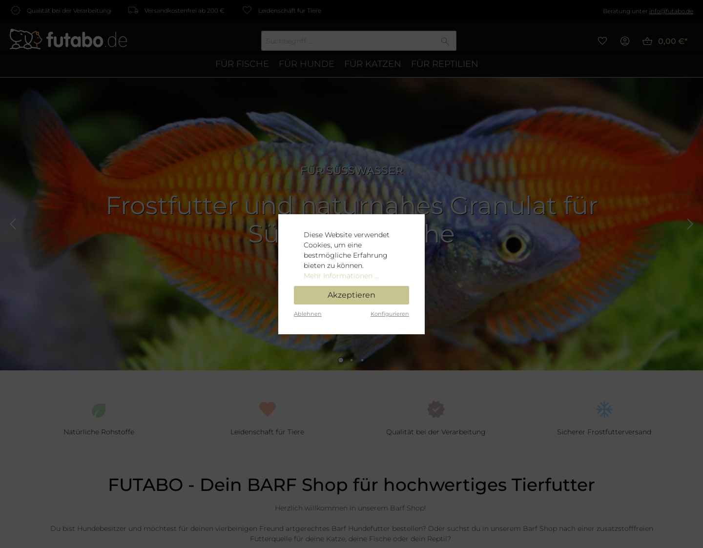 Aktuelle Website-Vorschau von Futabo - Tiernahrung im Abo