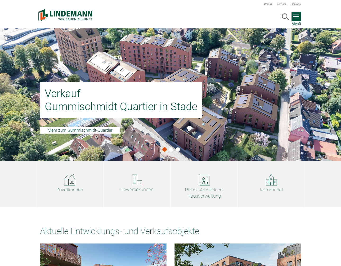 Aktuelle Website-Vorschau von Lindemann-Gruppe Gewerbebau