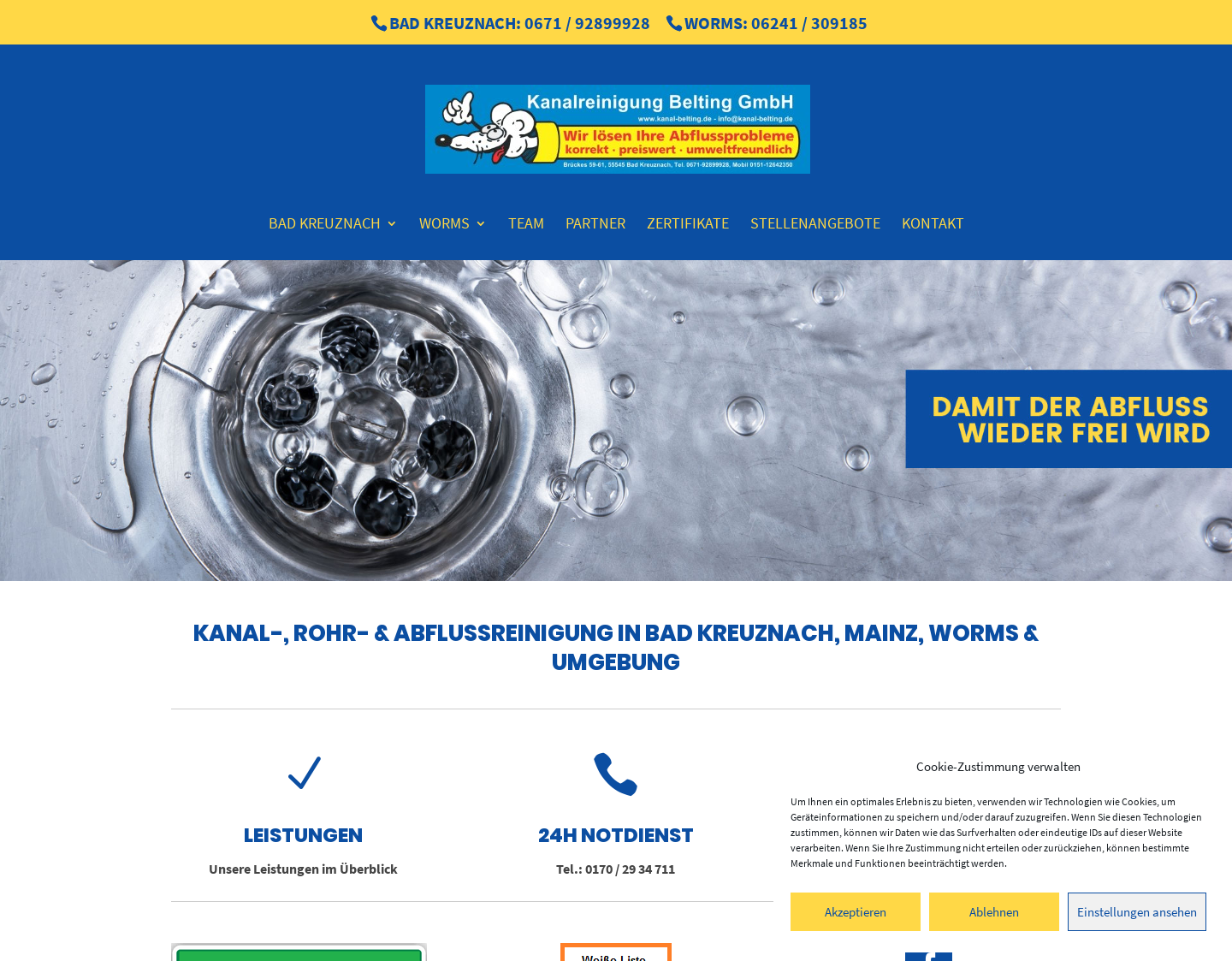 Aktuelle Website-Vorschau von Kanalreinigung Belting Kreuznach