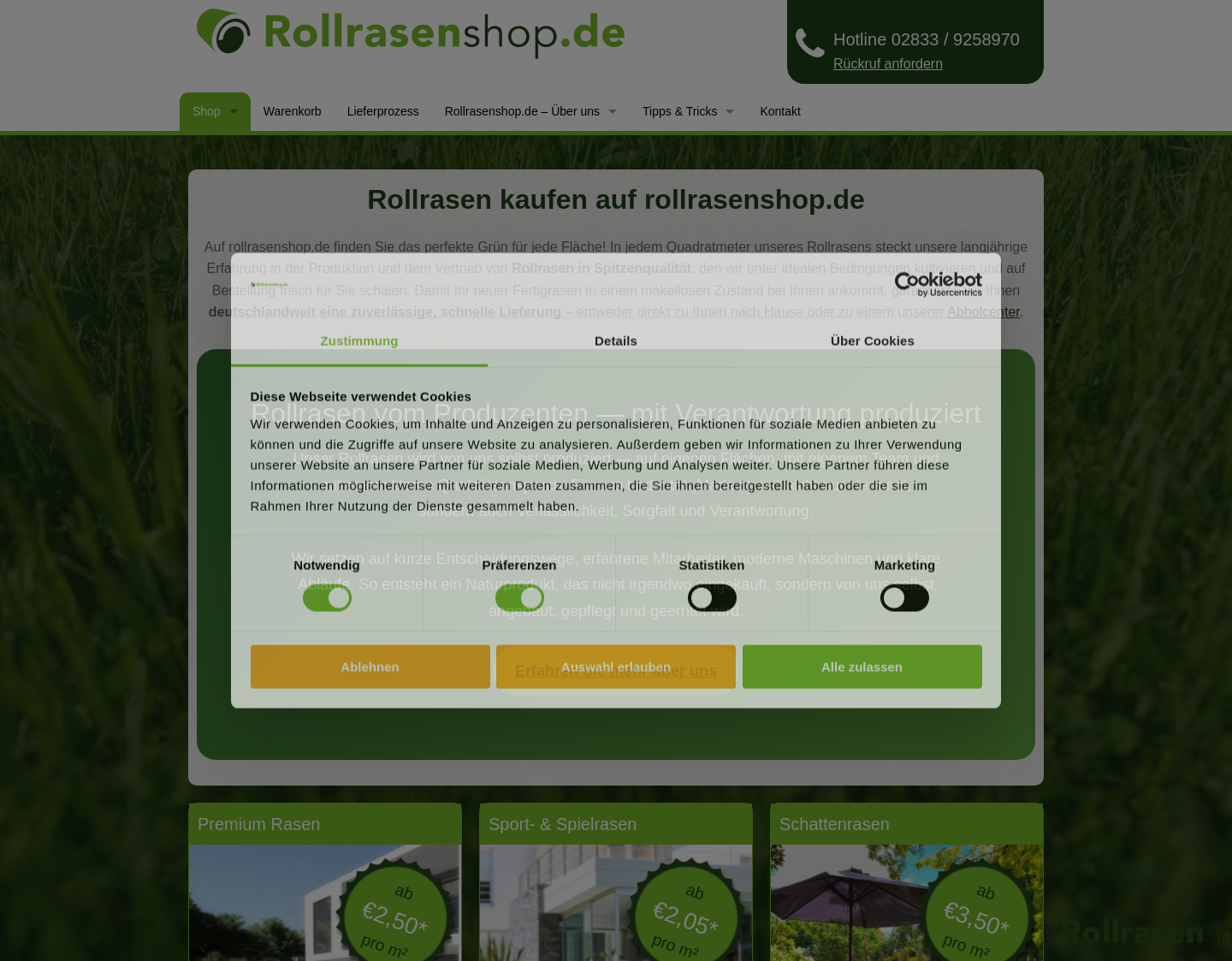 Aktuelle Website-Vorschau von Rollrasen