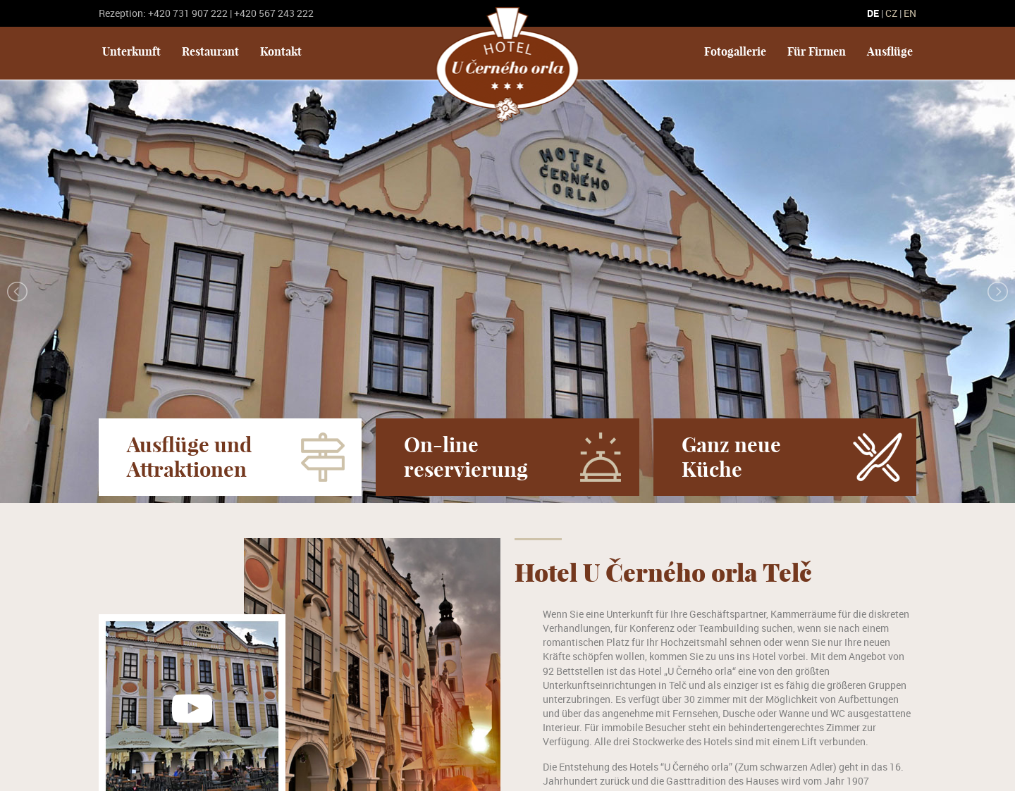 Aktuelle Website-Vorschau von Unterkunft Telc - Hotel U Cerneho orla