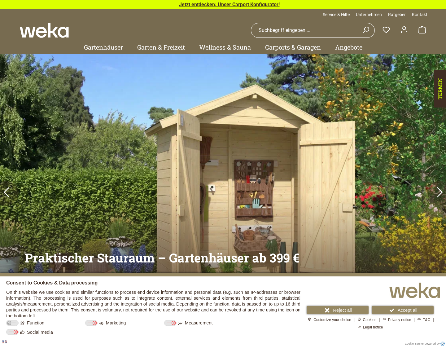 Aktuelle Website-Vorschau von WEKA - Gartenhaus- und Sauna Bausät