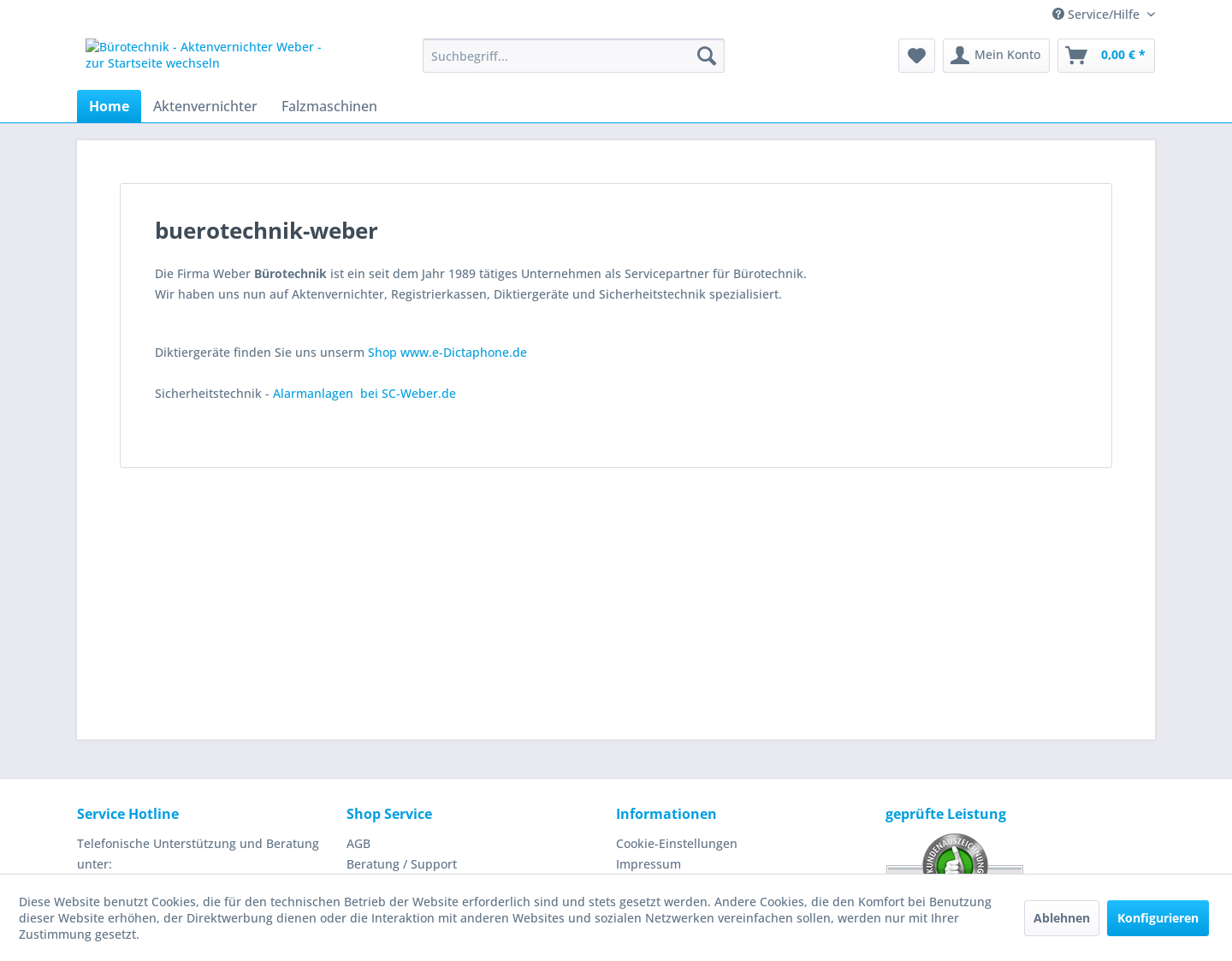 Aktuelle Website-Vorschau von Bürotechnik Weber Deutschland