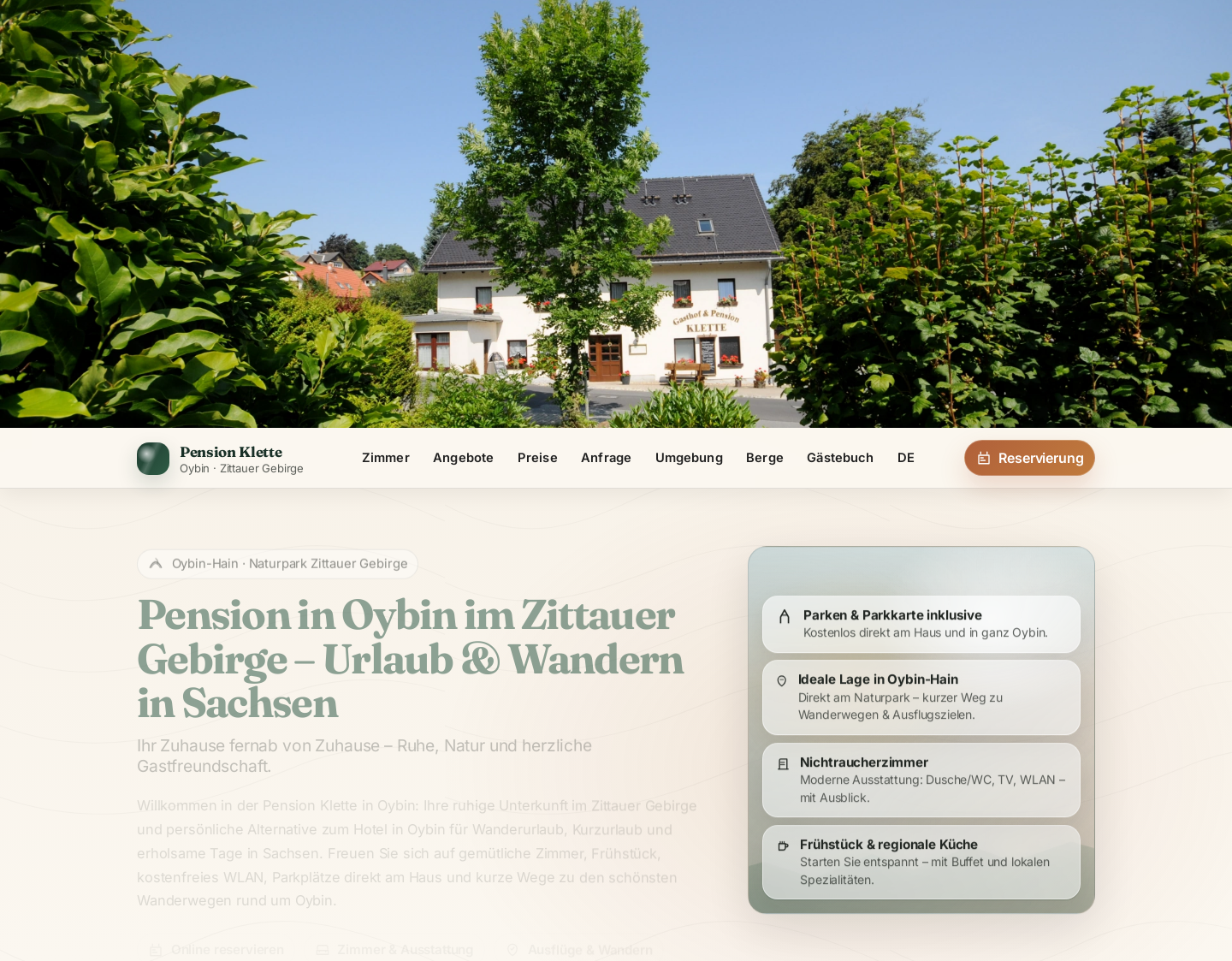 Aktuelle Website-Vorschau von Pension Klette Oybin im Zittauer Gebirge