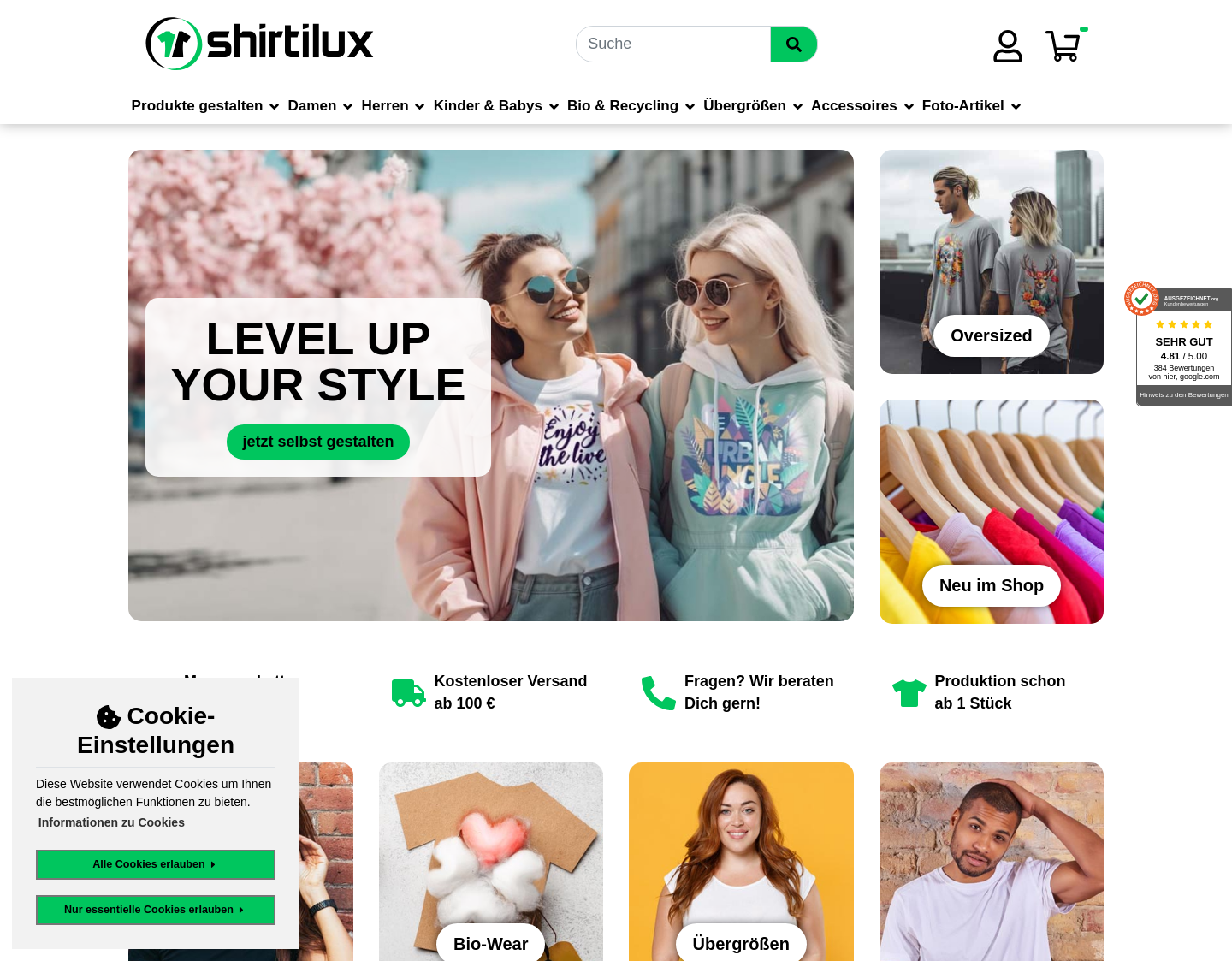 Aktuelle Website-Vorschau von T-Shirt selbst gestalten