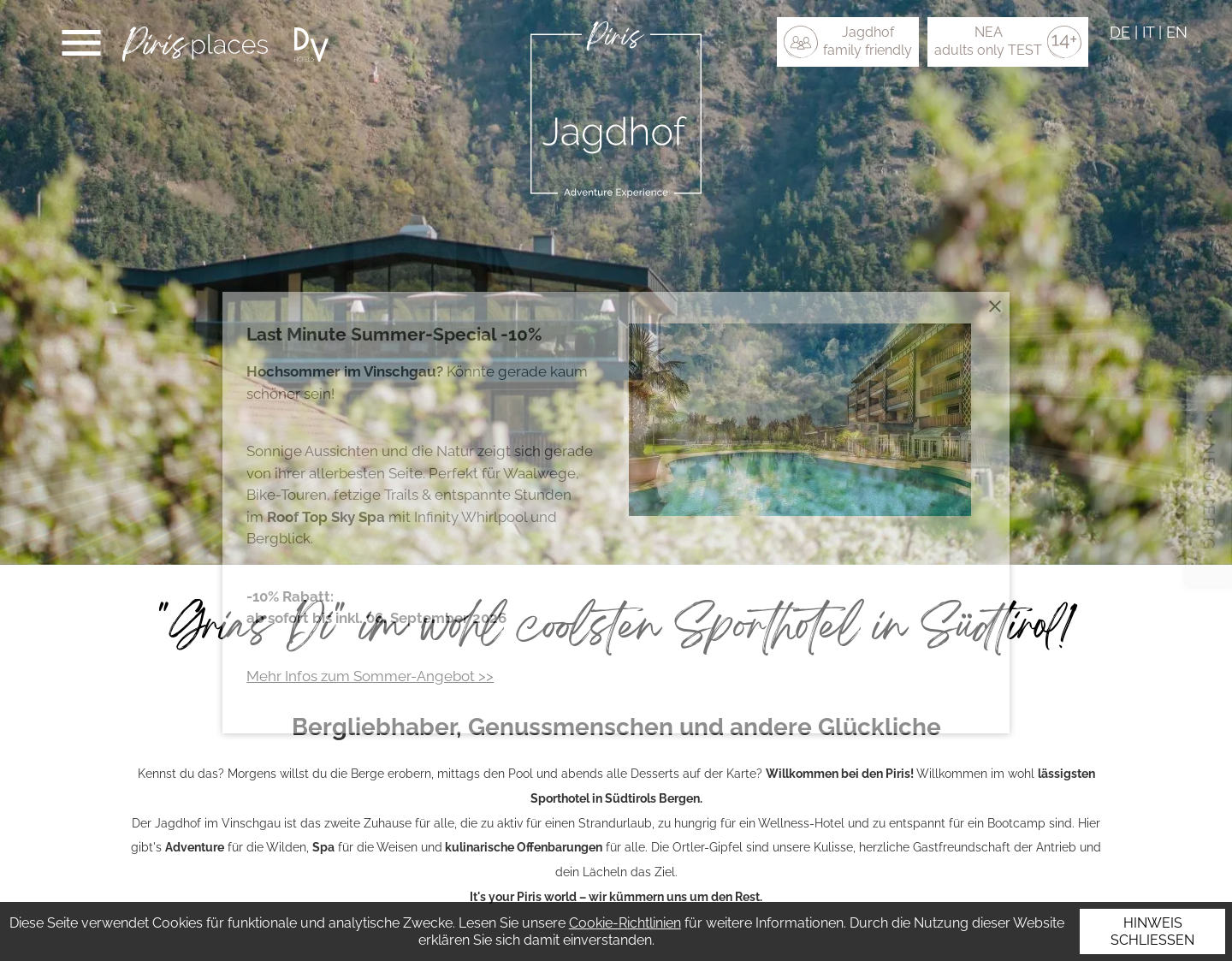 Aktuelle Website-Vorschau von Bikehotel Jagdhof in Südtirol