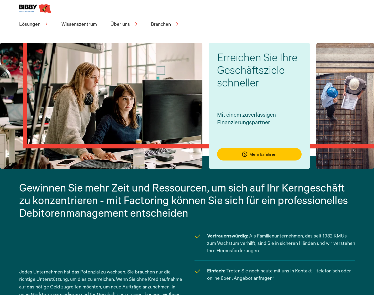 Aktuelle Website-Vorschau von Factoring für den Mittelstand