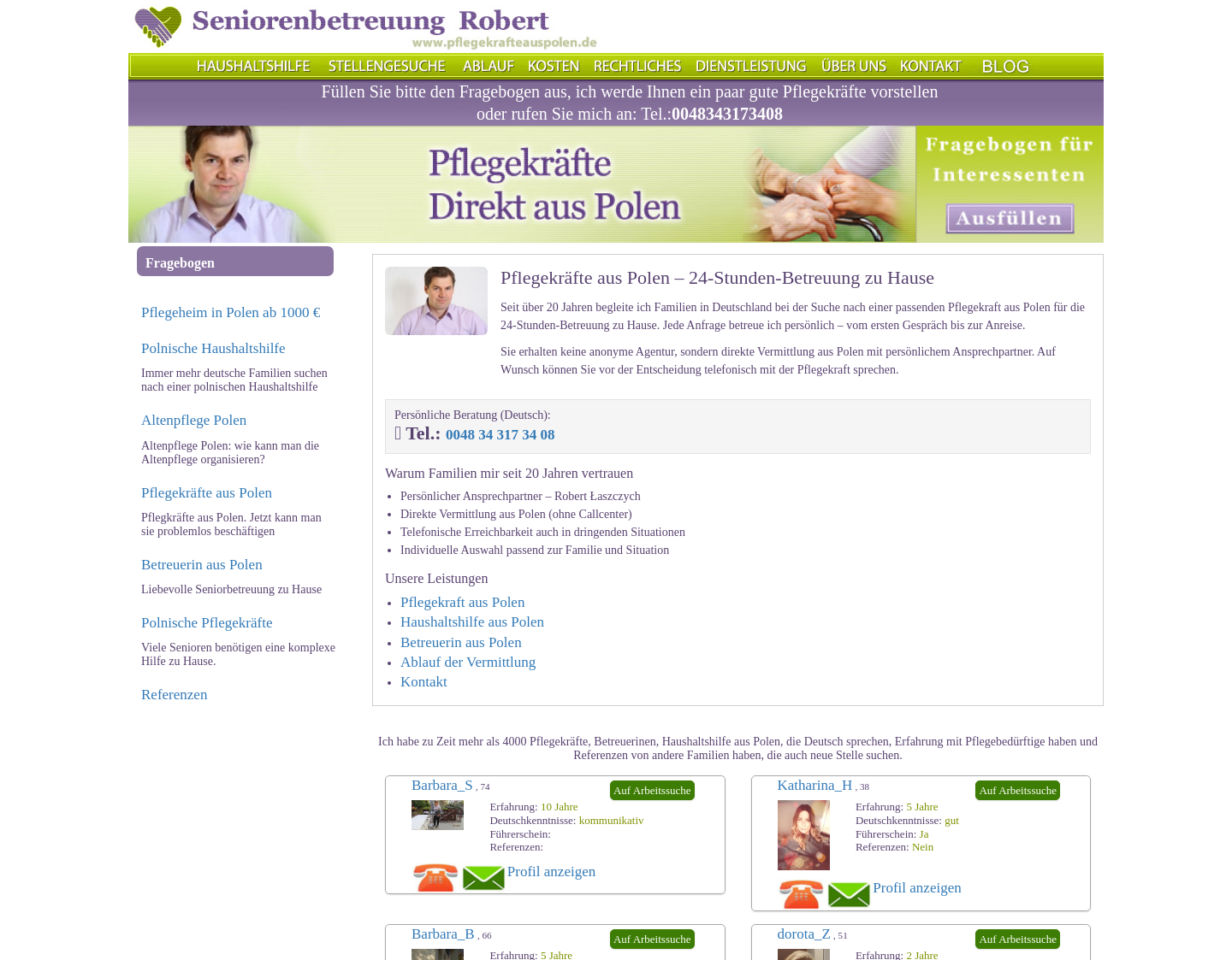 Aktuelle Website-Vorschau von Pflegekräfte aus Polen