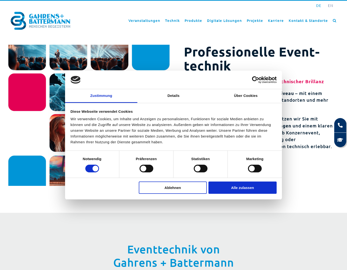 Aktuelle Website-Vorschau von G+B: Video, Audio, Licht und IT