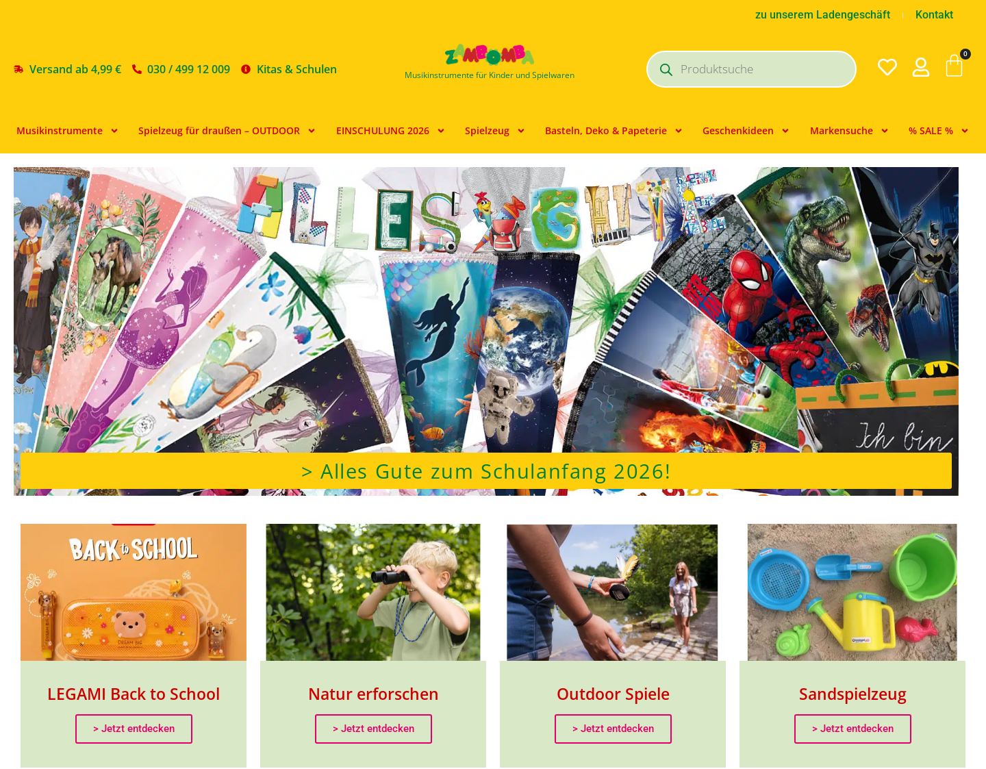 Aktuelle Website-Vorschau von ZAMBOMBA Musikinstrumente & Spielzeug
