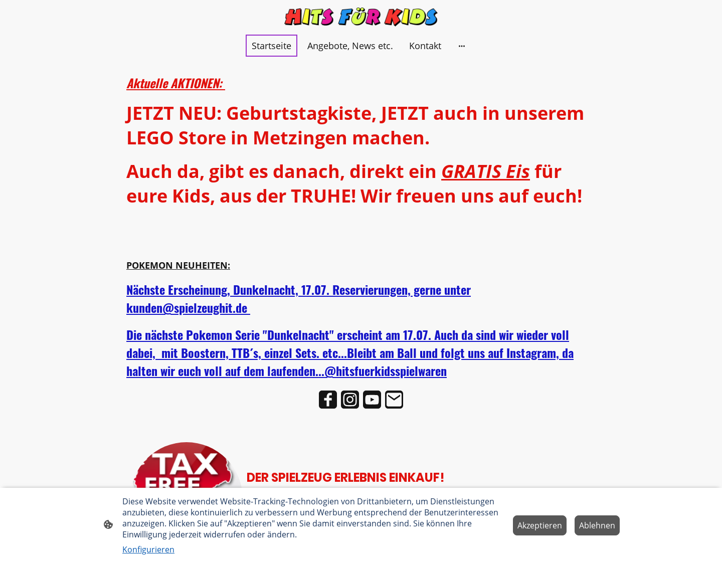 Aktuelle Website-Vorschau von Hits für Kids Lagerverkauf