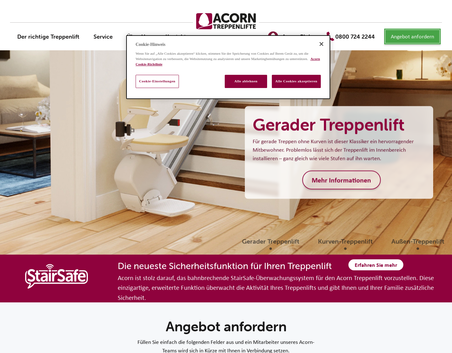 Aktuelle Website-Vorschau von Acorn Treppenlifte GmbH