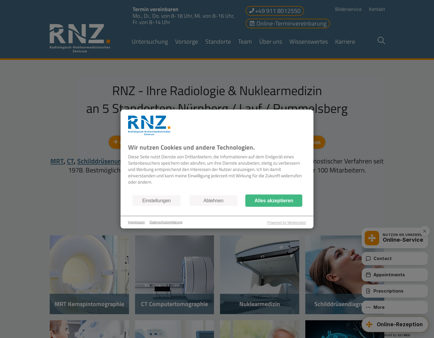 Aktuelle Website-Vorschau von RNZ Radiologie Nürnberg