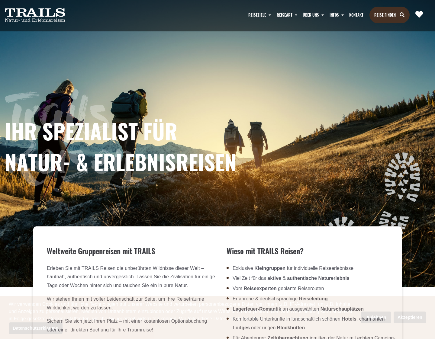 Aktuelle Website-Vorschau von Trekking mit Trails Reisen