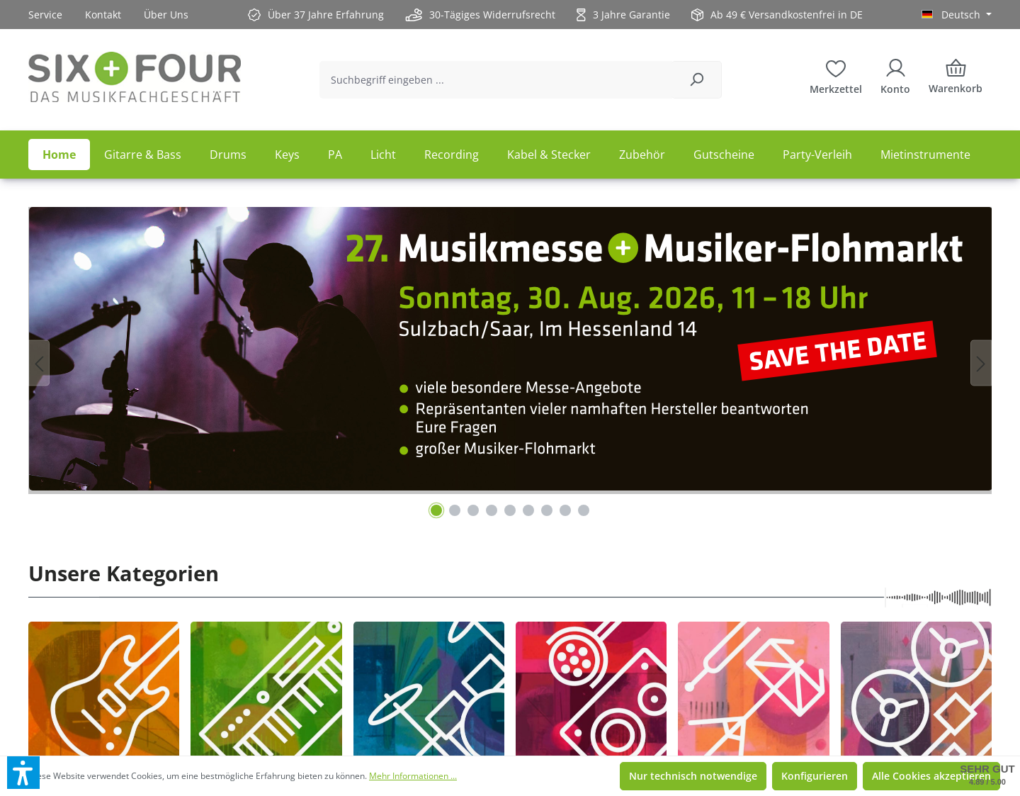 Aktuelle Website-Vorschau von Six and Four - Musikfachgeschäft
