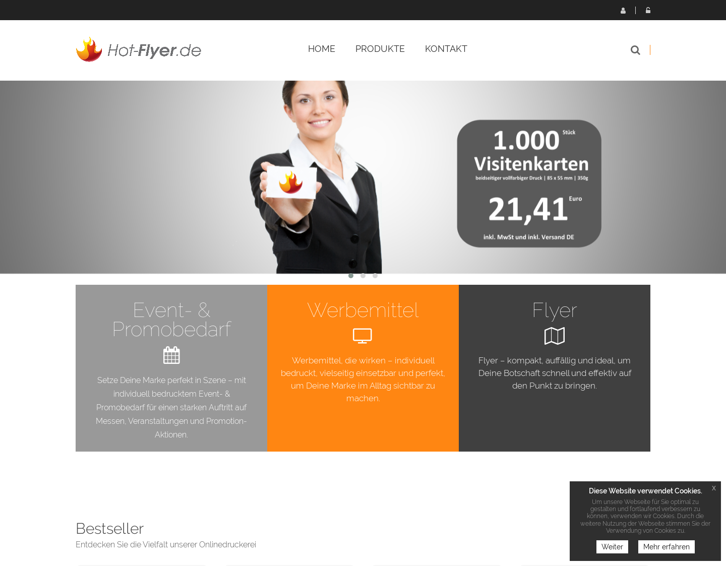 Aktuelle Website-Vorschau von Hot Flyer - Onlinedruck
