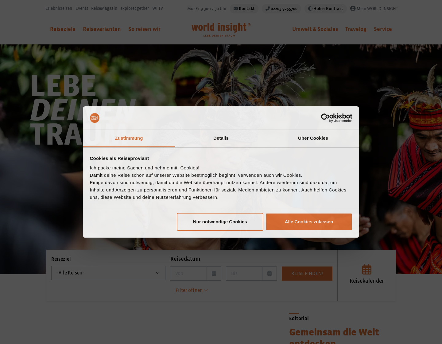 Aktuelle Website-Vorschau von World Insight Köln - Rundreisen