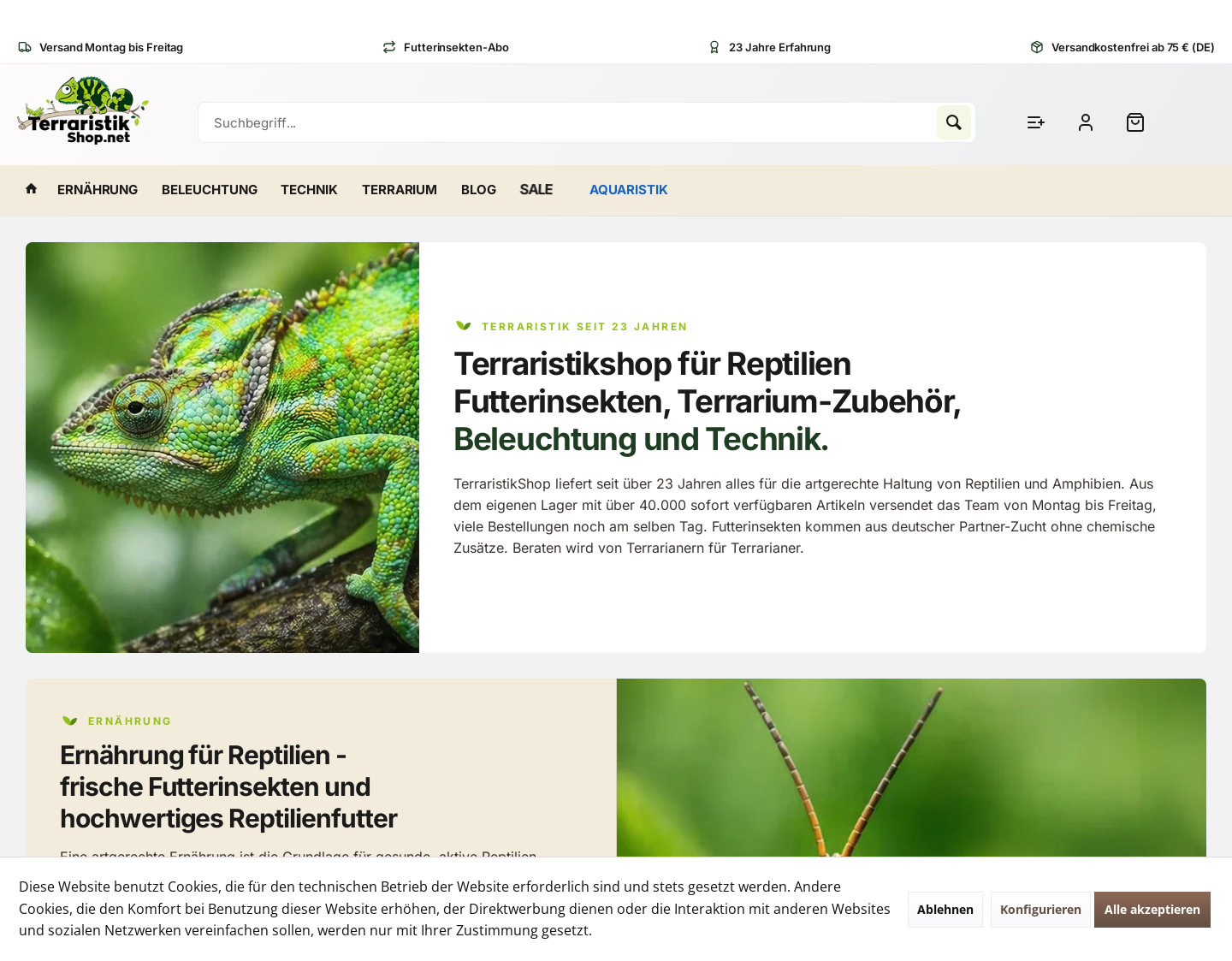 Aktuelle Website-Vorschau von Terraristikshop.net