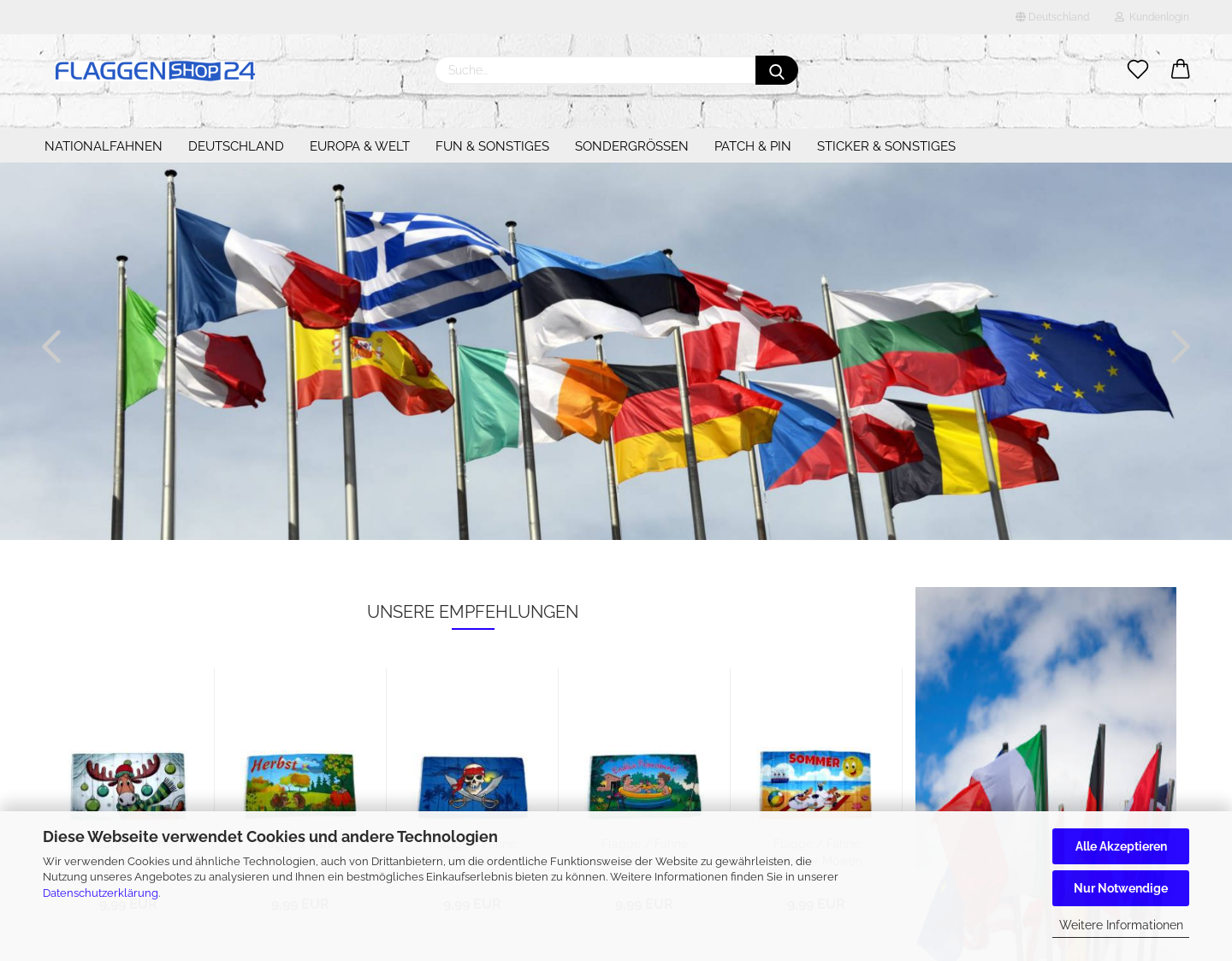 Aktuelle Website-Vorschau von FLAGGENSHOP24 Fahnen und Flaggen