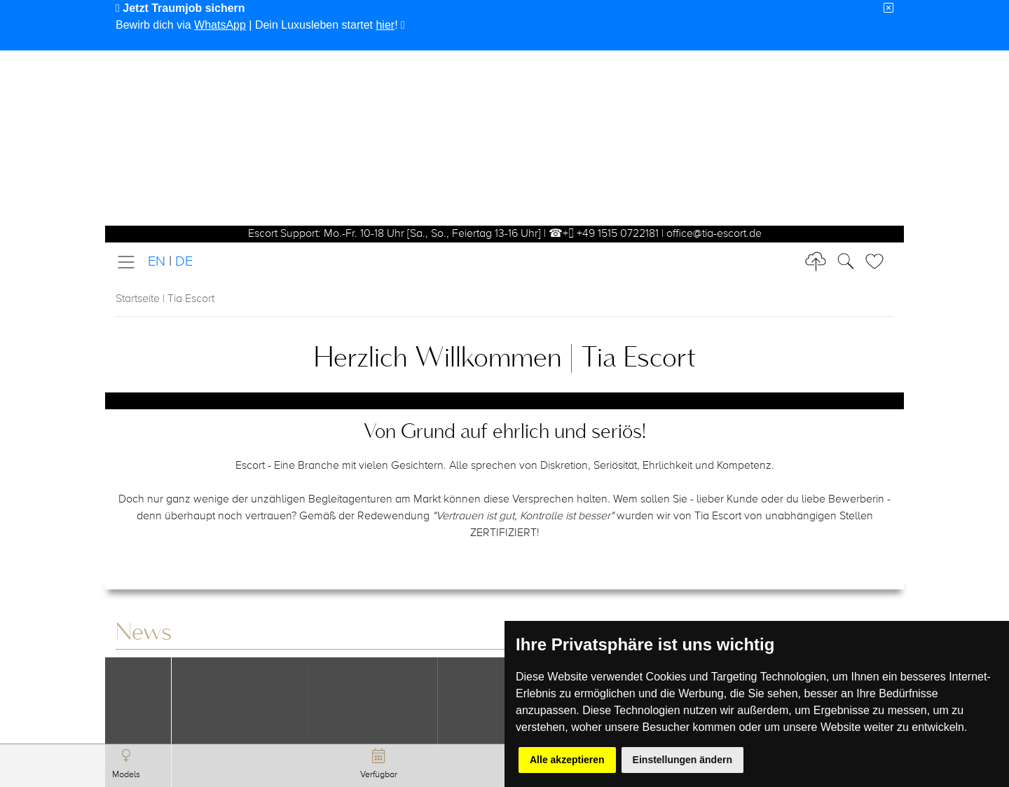 Aktuelle Website-Vorschau von Tia Escort - Der Escort mit Star-Appeal