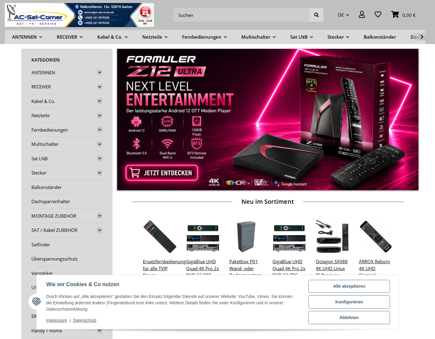 Aktuelle Website-Vorschau von Willkommen im AC-Sat-Corner Shop