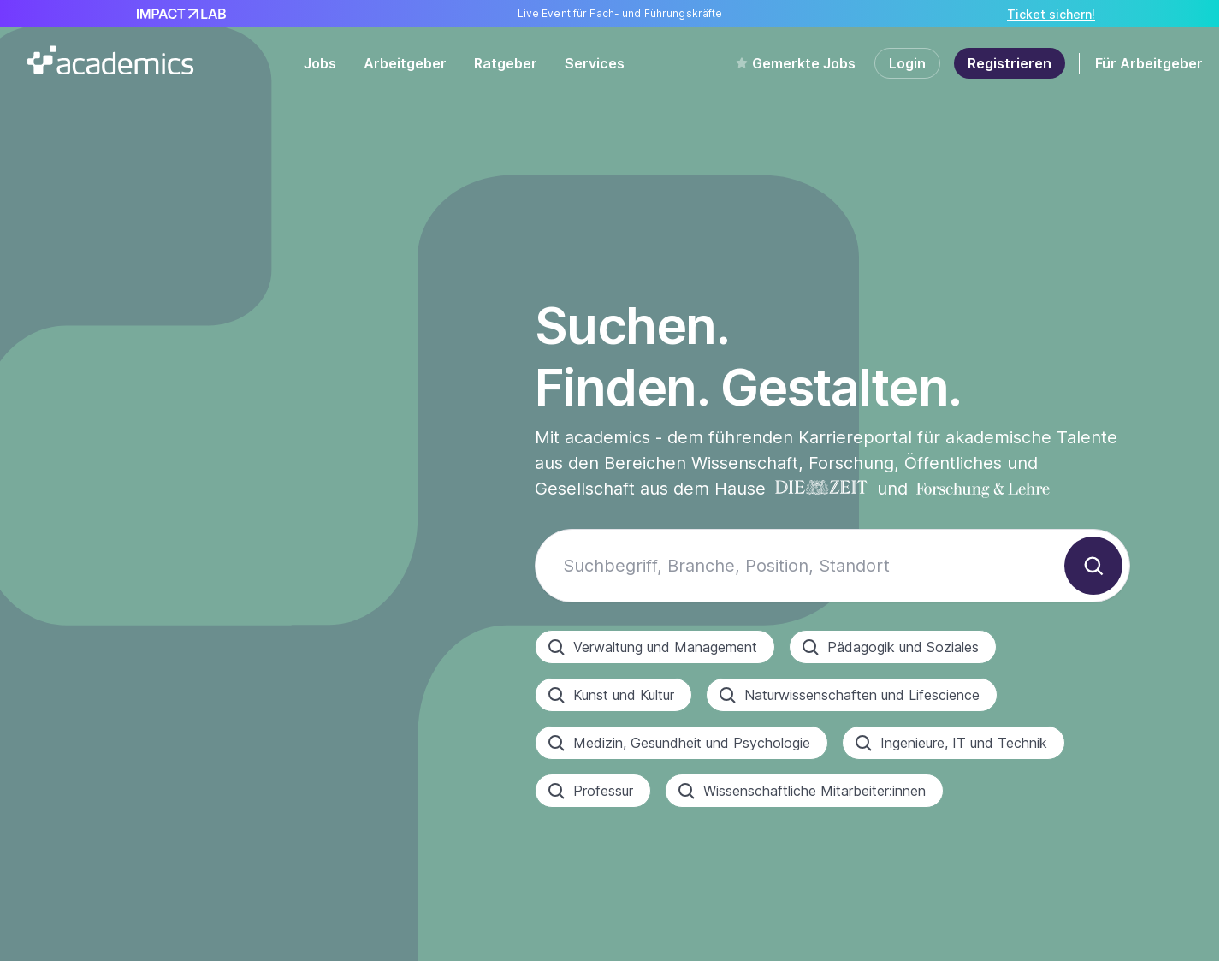 Aktuelle Website-Vorschau von academics ? Jobs in Wissenschaft