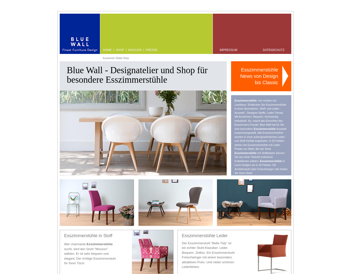 Aktuelle Website-Vorschau von Blue Wall Esszimmerstühle-Shop