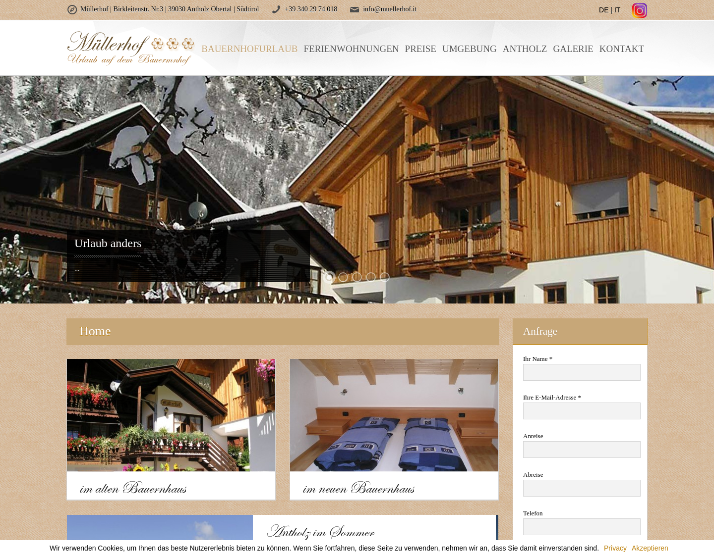 Aktuelle Website-Vorschau von Ferienhof Südtirol