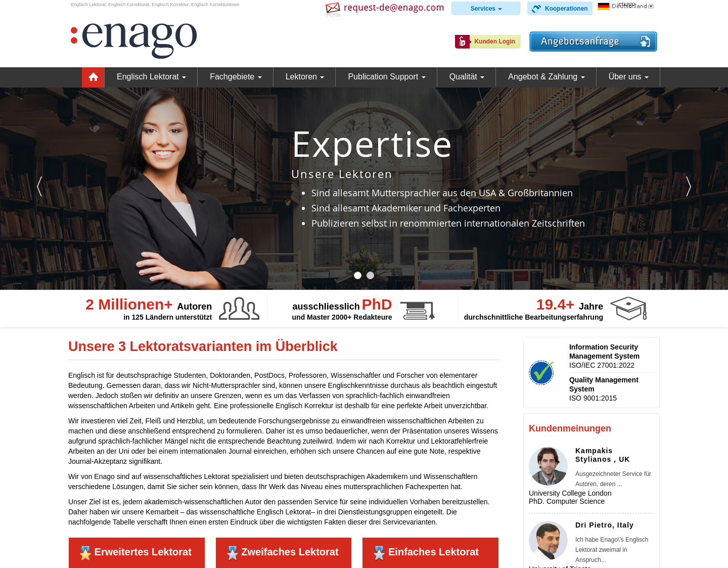 Aktuelle Website-Vorschau von Englisch Lektorat Service